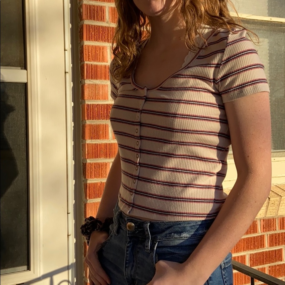 button up american eagle striped shirt